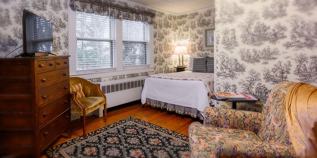 Rose Room 8 at Oakland Cottage, toile decor and double bed